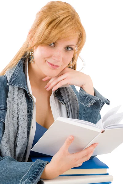Studerande ung kvinna håll bok — Stockfoto
