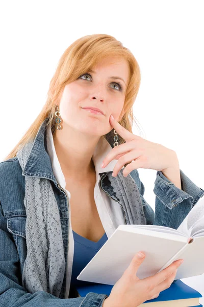 Étudiant jeune femme tenir livre — Photo