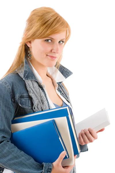 Student młoda kobieta trzymać książki — Zdjęcie stockowe
