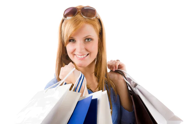 Junge Frau mit Papiertüte einkaufen — Stockfoto