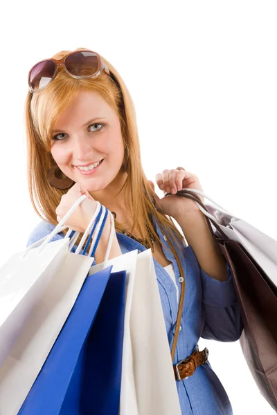 Compras jovem mulher com saco — Fotografia de Stock
