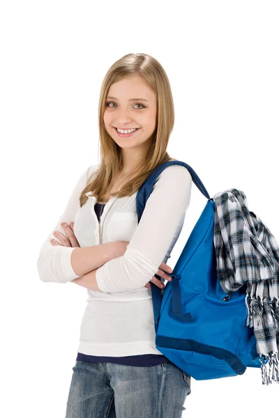 Student teenager woman with schoolbag — Stock Photo, Image
