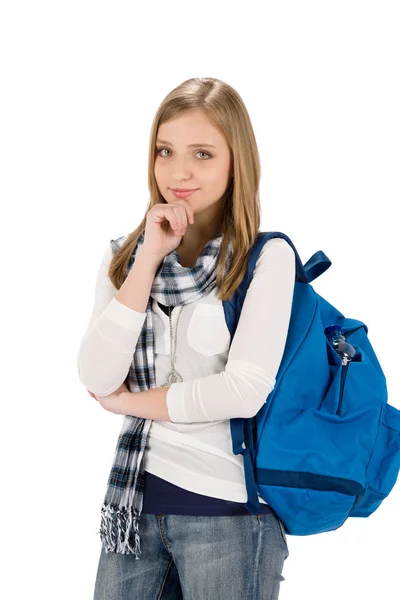 Student teenager woman with schoolbag — Stock Photo, Image