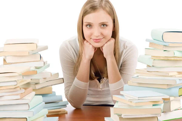 Studente adolescente donna con libri — Foto Stock