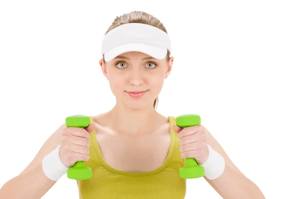 Fitness teenager woman with dumbbell — Stock Photo, Image