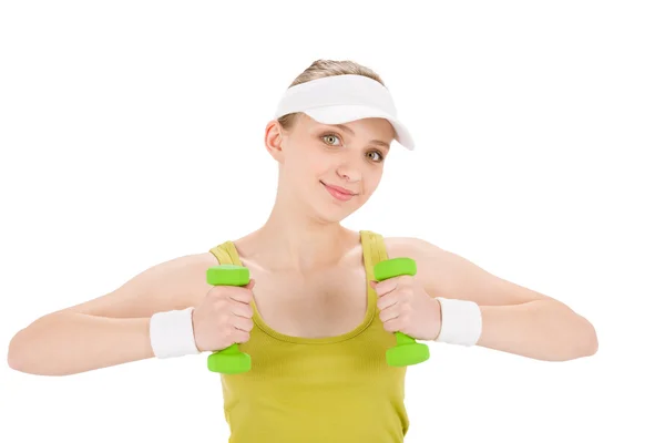 Fitness adolescente mujer con mancuerna — Foto de Stock