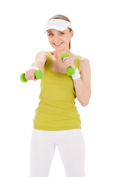 Fitness teenager woman with dumbbell — Stock Photo, Image