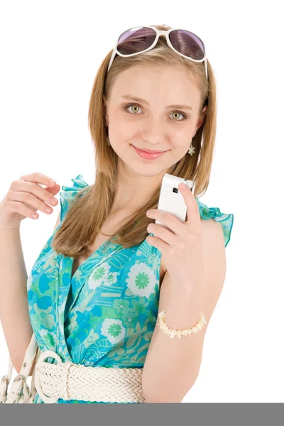 夏の携帯電話を持つ 10 代女性 — ストック写真