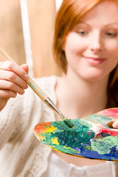 Portrét pozadí mladá žena palety barev — Stock fotografie