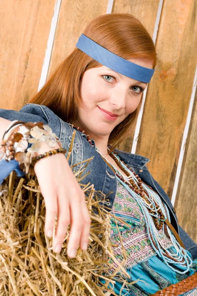 Fashion model - Hippie young red-hair woman — Stock Photo, Image