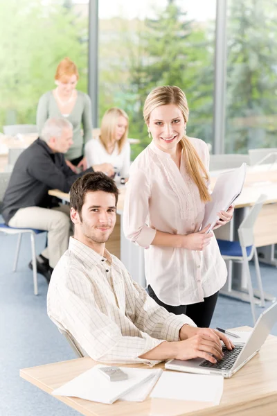 Business office student team working on laptop — Stock Photo, Image