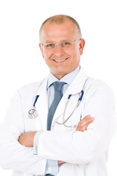 Olgun doktor erkek stetoskop professional ile — Stok fotoğraf