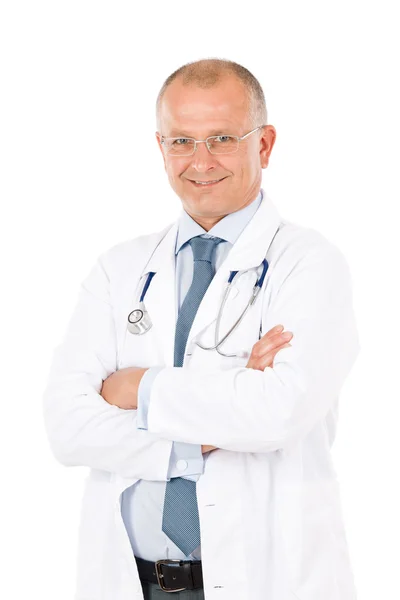 成熟的医生用听诊器专业男性 — 图库照片