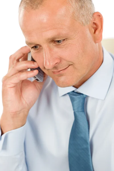 Smiling businessman on phone close-up portrait — Stock Photo, Image