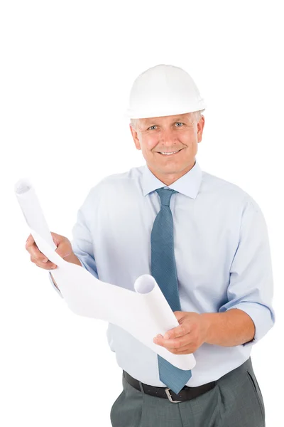 Senior professional architect male with helmet — Stock Photo, Image