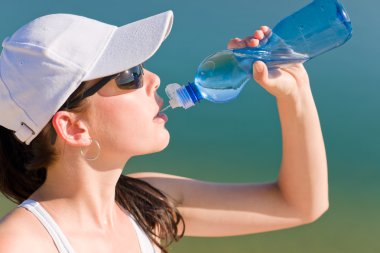 Summer sport fit woman drink water bottle clipart