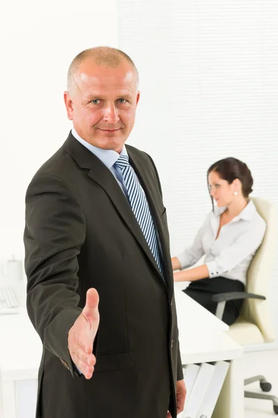 Professional senior businessman handshake office — Stock Photo, Image