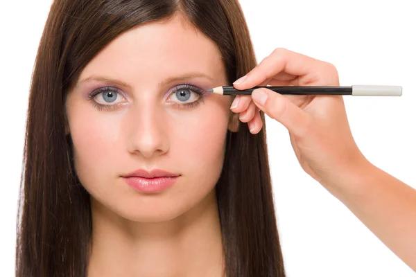 Professional makeup model artist make eye lines — Stock Photo, Image