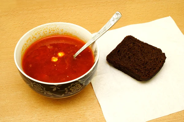 Pohled tomator polévka s chlebem — Stock fotografie