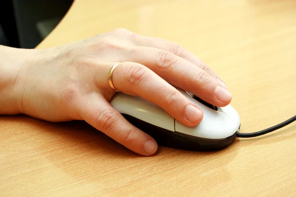 Computer mouse with hand — Stock Photo, Image