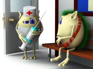 3d character and doctor in the hospital clipart
