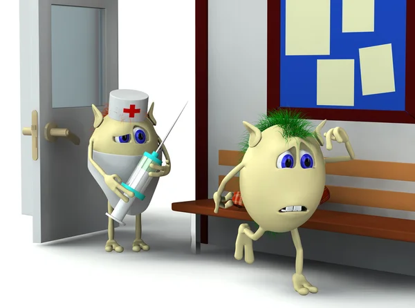 3d character is running away form doctors room — Stock Photo, Image