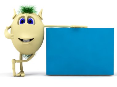 3d character puppet with blank billboard clipart