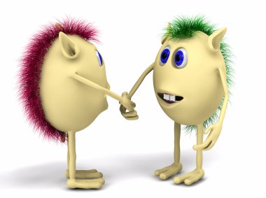 3d two character puppets shaking hands clipart