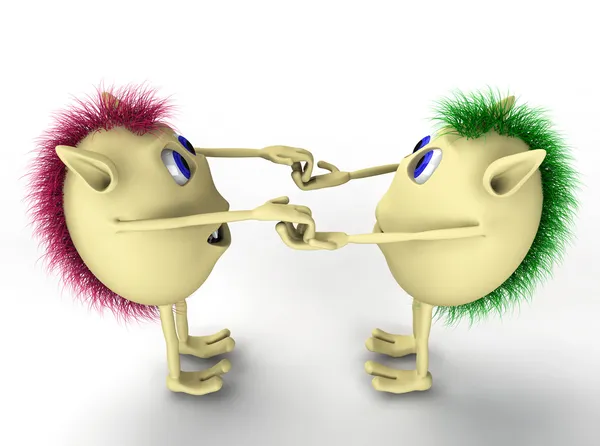 Birbirimizi holding kuklalar 3D iki karakter — Stok fotoğraf