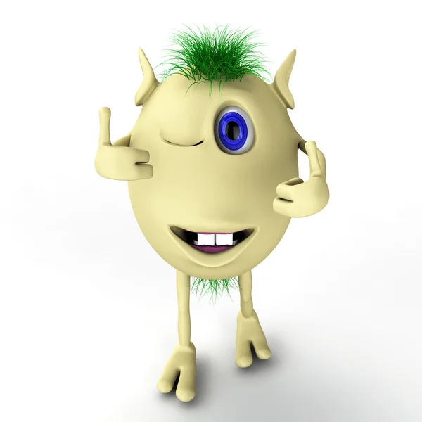 3d funny character puppet with thumbs-up — Stock Photo, Image
