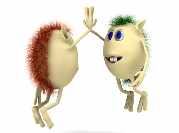 Two 3d characters giving high five — Stock Photo, Image