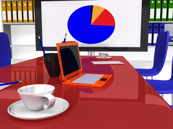 Konferensrum med skrivbord och arbetsutrustning — Stockfoto