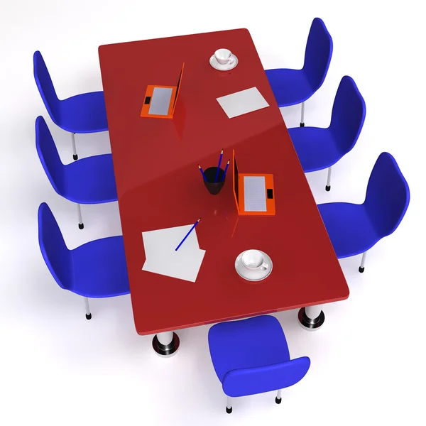 Konferensrum fylld med skrivbord och stolar — Stockfoto