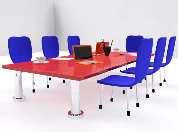 Sala de conferencias con escritorio rojo y sillas — Foto de Stock