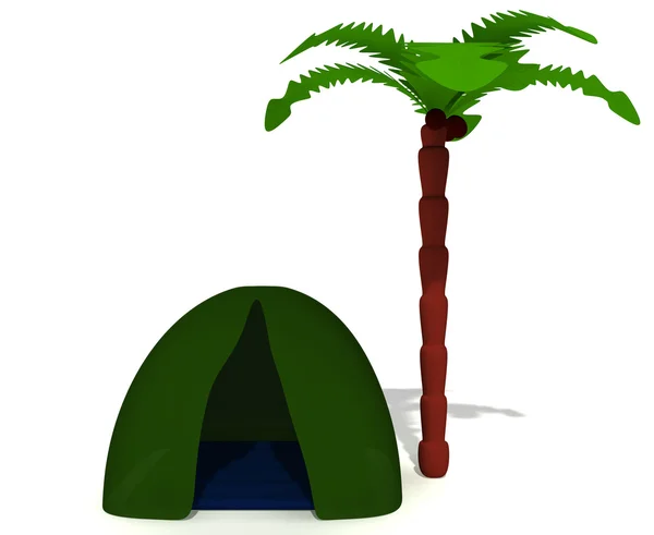 Зеленая палатка возле высокой пальмы без куклы — стоковое фото