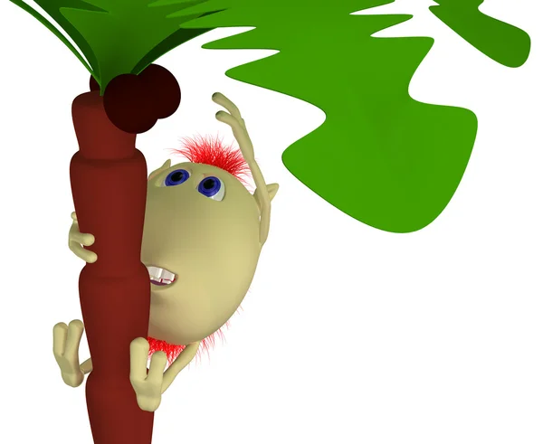 Puppet clims on high palm after coconut — Stock Photo, Image