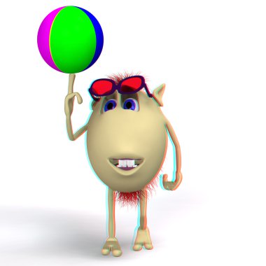 Puppet playing colored ball on white background clipart