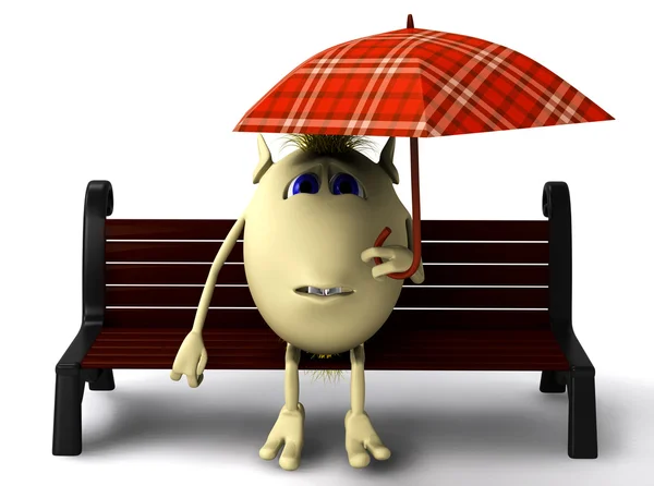 Marionett dölja sig under paraply från regn — Stockfoto