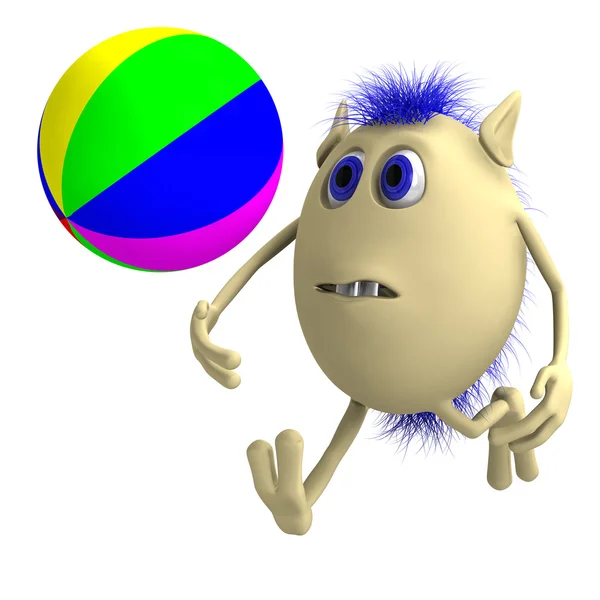 Haired 3D puppet playing with colorful ball — Stock Photo, Image