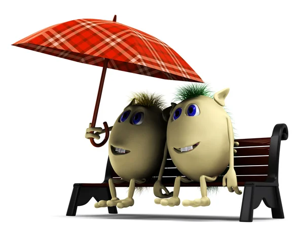 Guarda su burattini felici sotto ombrello grande — Foto Stock