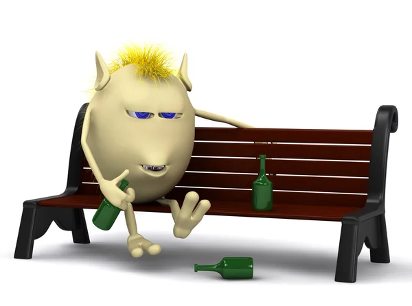 Haired dizzi marionet zittend op een bankje — Stockfoto