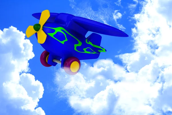 Plane with yellow propeller fly in sky — Stock Photo, Image