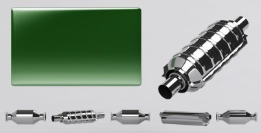 3D of mufflers collection and green plate clipart