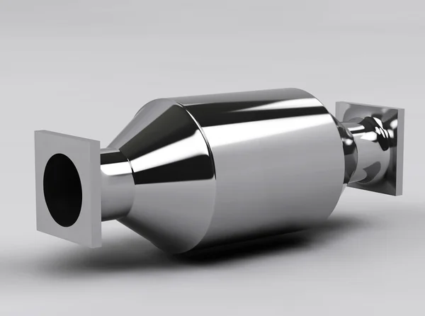 3D of muffler cylinder in grey studio — Stock Photo, Image