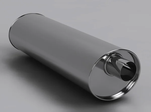 3D de cilindro silenciador en estudio gris —  Fotos de Stock