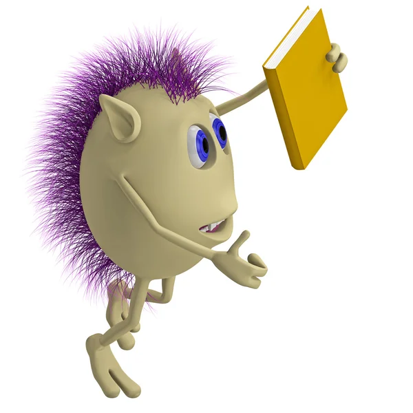 3D loutka s fialové vlasy drží knihu — Stock fotografie