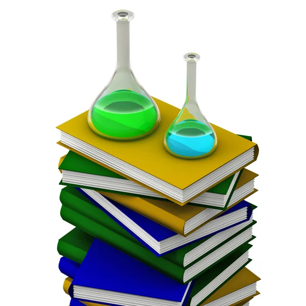 Zwei verschiedene Chemie-Reagenzgläser auf Büchern — Stockfoto