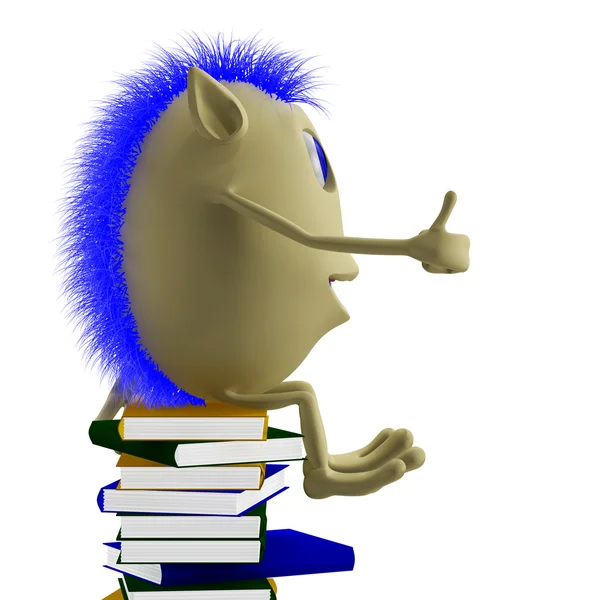 3D puppet sitting on books — Stock Photo, Image