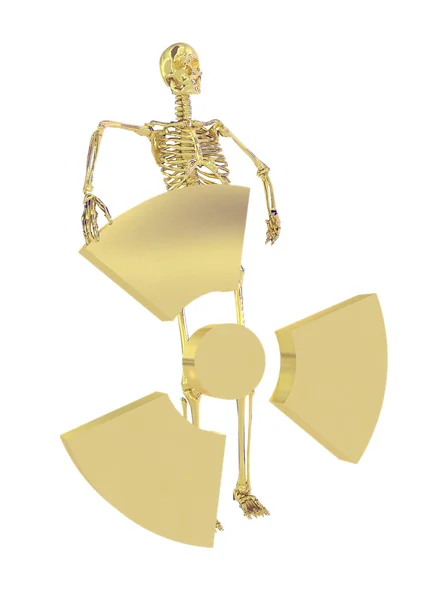 Esqueleto dorado y símbolo de radiación aislado —  Fotos de Stock