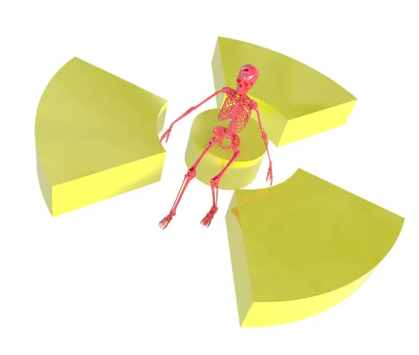 Izole kırmızı iskelet ve radyasyon sembolü — Stok fotoğraf